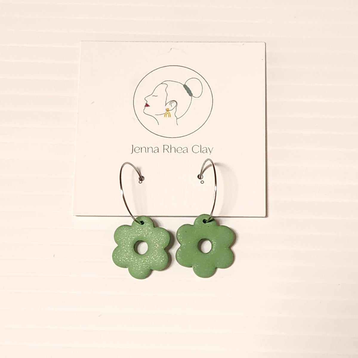 Flower Silver Hoop Earrings Polymer Clay Earrings