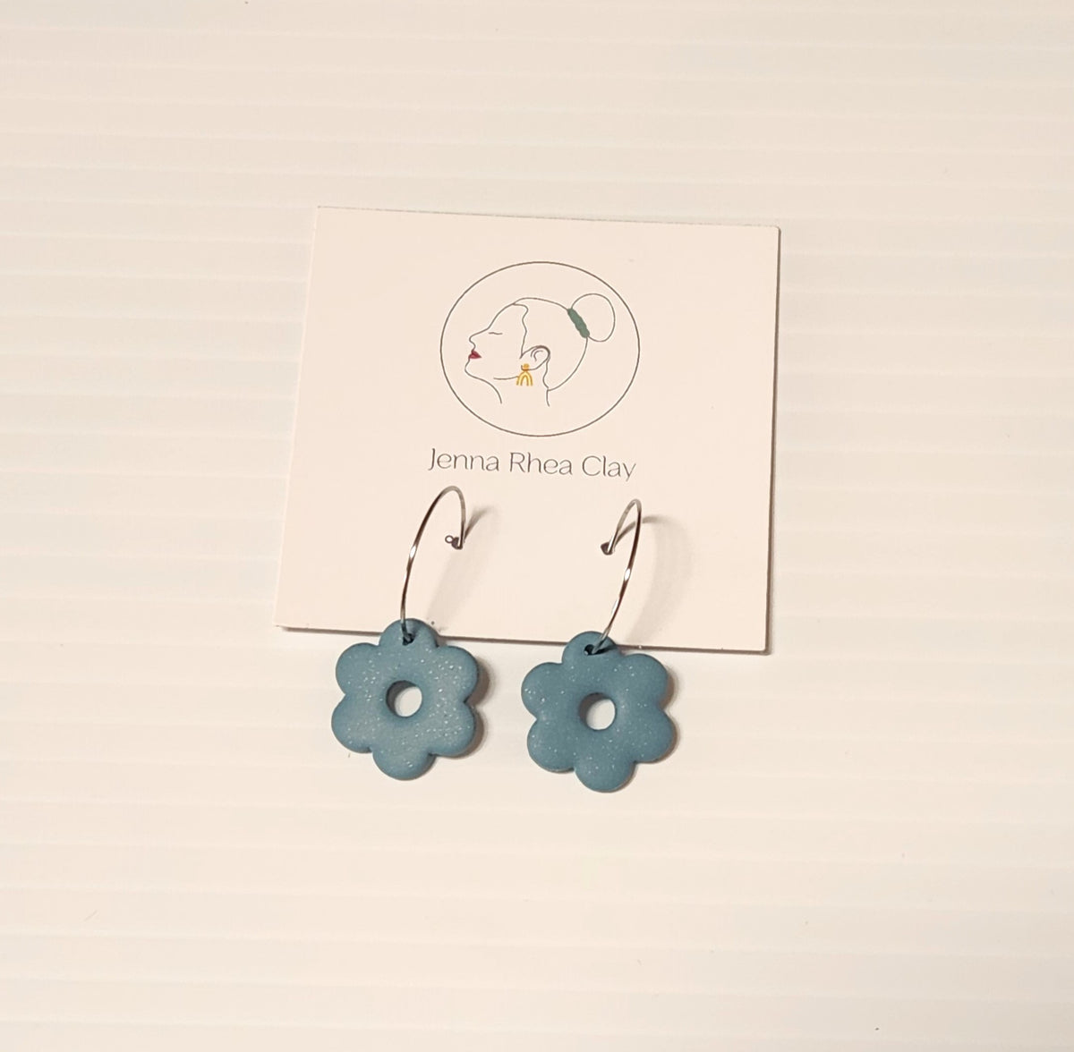 Flower Silver Hoop Earrings Polymer Clay Earrings