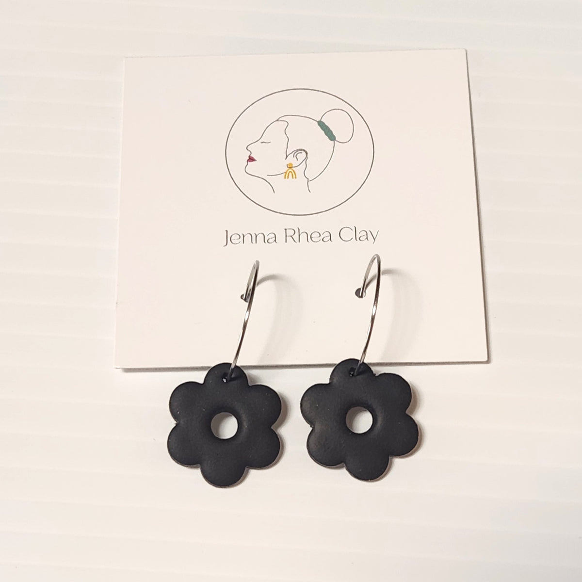 Flower Silver Hoop Earrings Polymer Clay Earrings