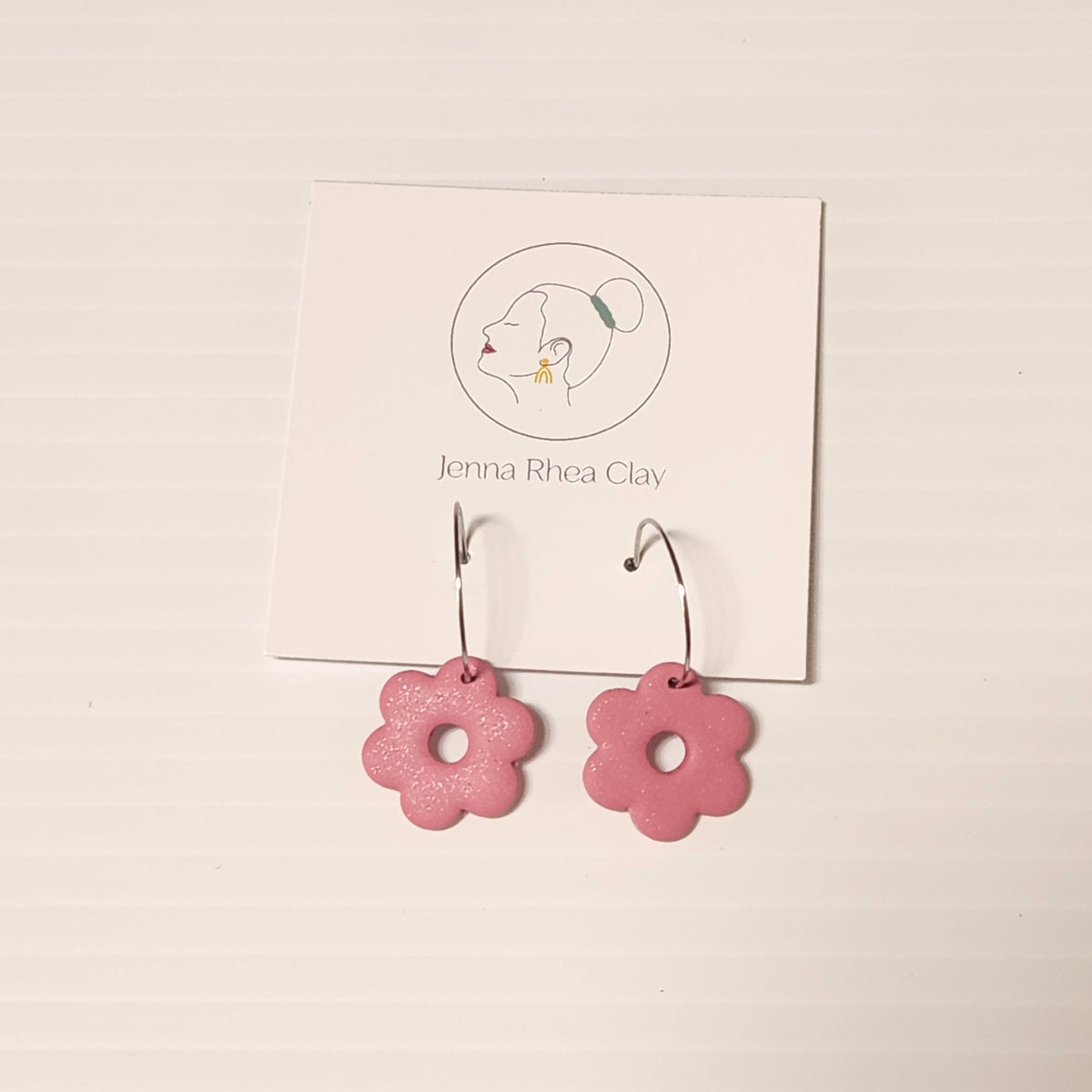 Flower Silver Hoop Earrings Polymer Clay Earrings