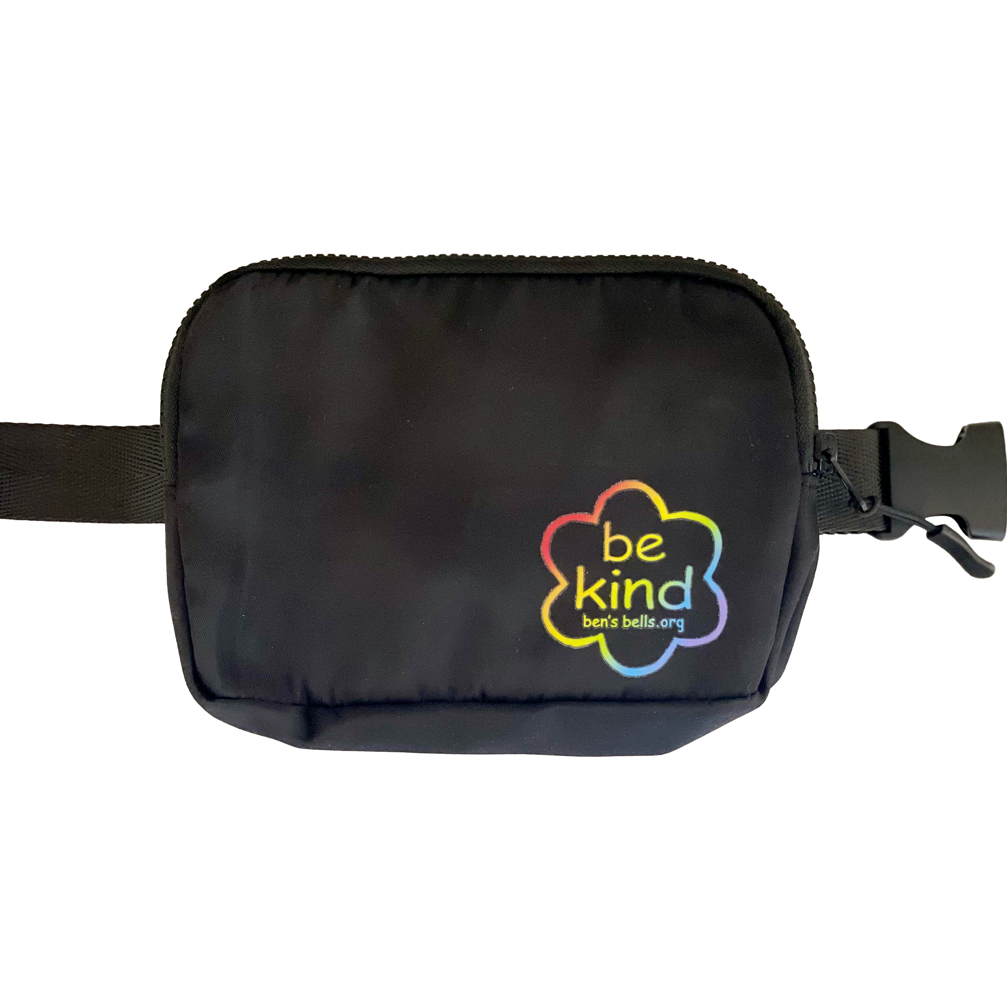 Belt Bag - Black with Rainbow Flower