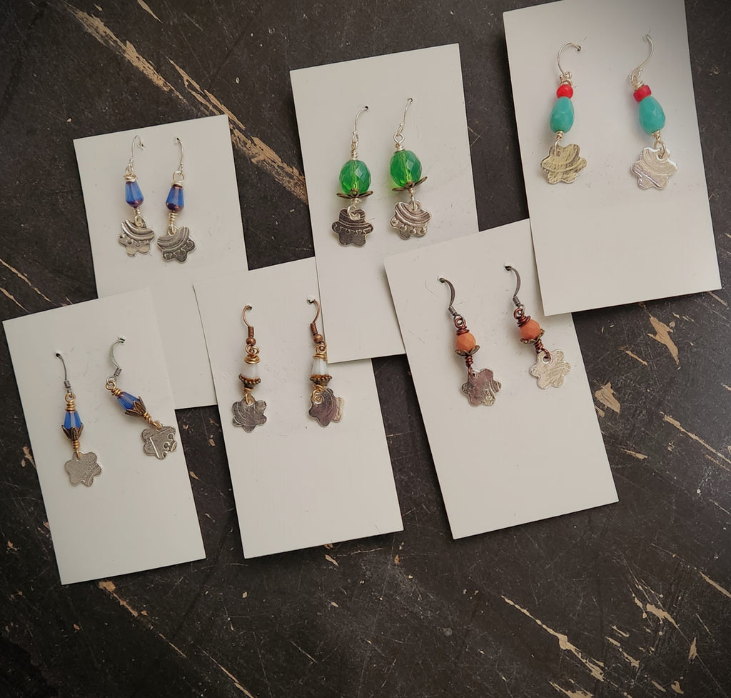 Earrings - Silver Flower with Bead