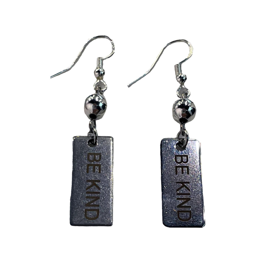 Earrings - Be Kind Stamped Plate with Silver Bead