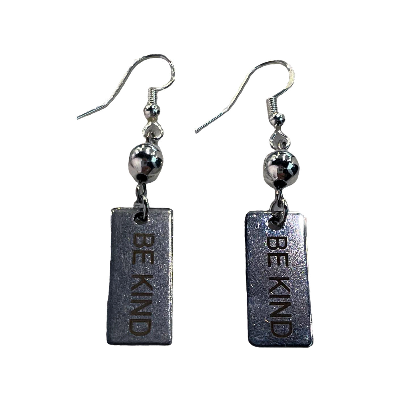 Earrings - Be Kind Stamped Plate with Silver Bead