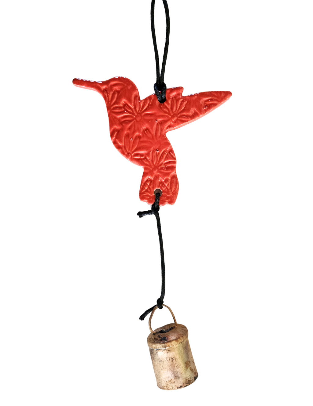 Hummingbird Ornament - Poppy Orange Floral