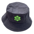 Bucket Hat - Charcoal with Embroidered Green Flower