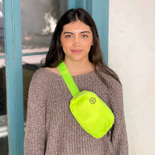 Belt Bag - Lime Green with Embroidered Flower