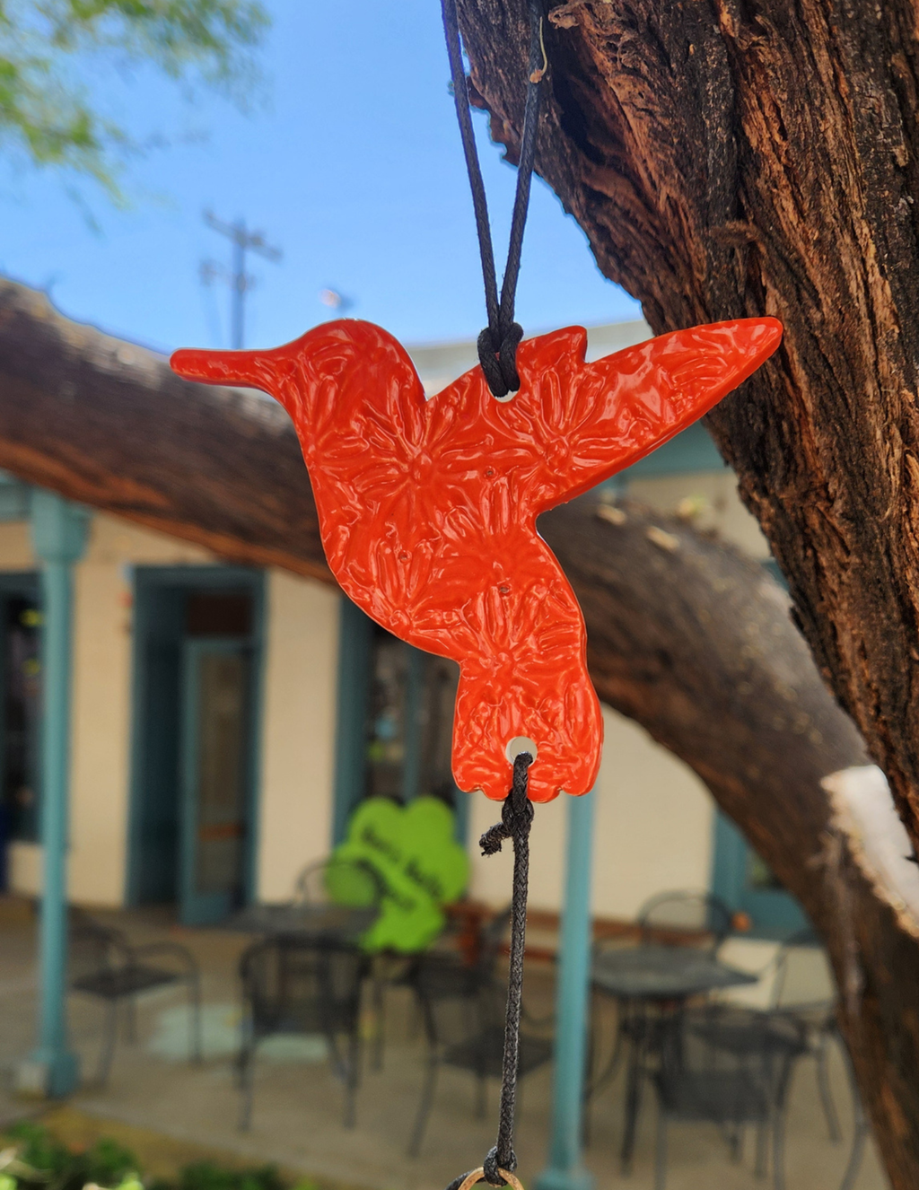Hummingbird Ornament - Poppy Orange Floral