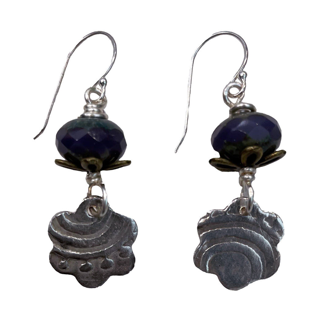 Earrings - Silver Flower with Bead
